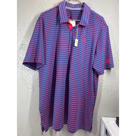Adidas Wild Wings Country Club Pink Blue Stripe UPF 50 Polo Shirt Mens Size XL - Picture 2 of 5